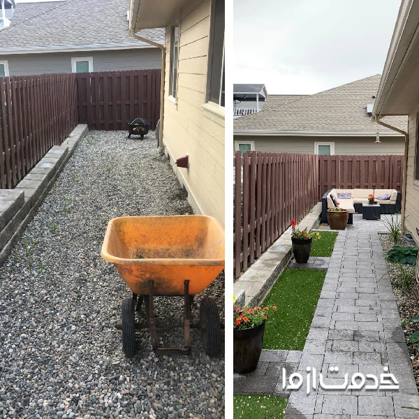 سنگ‌ریزی کف حیاط 